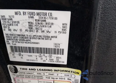 2013 Ford F-150 Xlt from USA, damaged, VIN 1FTFW1EF4DKD55081